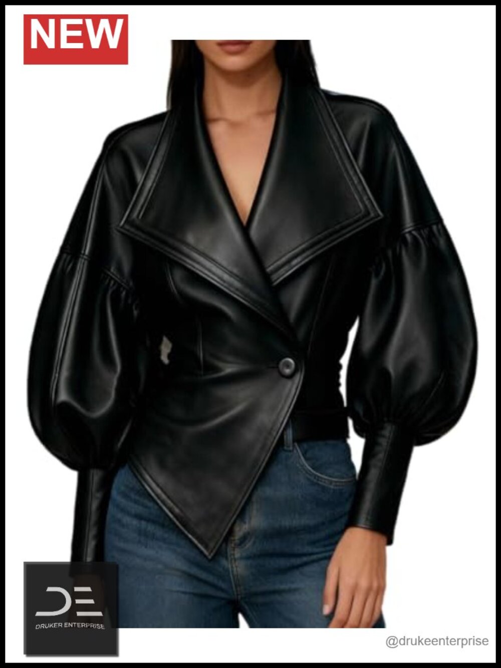 Cropped Faux Leather Bomber Jacket Women Puff Sleeve Motorcycle Biker